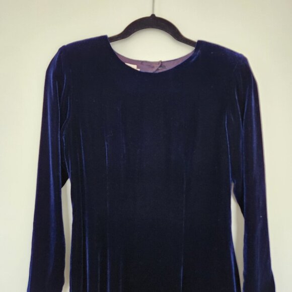 Vintage Velvet Velour Long Sleeve Mini Dress Size 4 Keyhole Gold Button Back - Picture 3 of 6